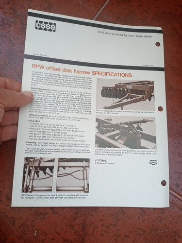 Antiguo Folleto Case Rpw Series Offset Disk Harrow - U.s.a. 1