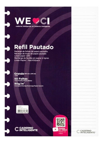 Refil Pautado Grande 50 Folhas Caderno Inteligente - Weci 0