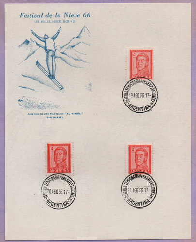 Volante Con Sellos De Festival De La Nieve 1966 De Argentina 0