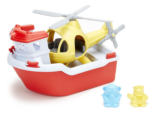 Barco De Rescate Con Helicóptero Rojo, Tamaño Único 0