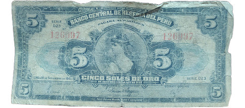 Billete 5 Soles De Oro Perú 1941 Pick# 66a 0
