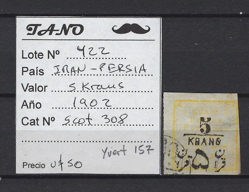 Lote422 Asia Persia 5 Krans Año 1902 Scott# 308 1