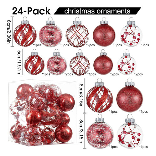 Adornos Navidad Inastillables Set 24pzas Rojo Transparente 1