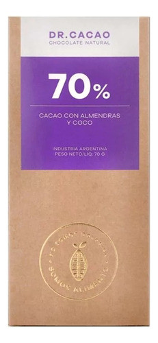 Dr Cacao 70% Con Almendras Y Coco Caja 10 Unidades 0