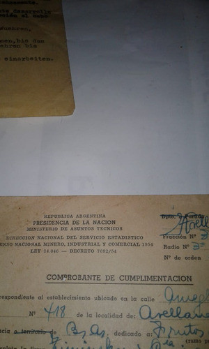 Antiguo Comprobante De Cumplimentacion 1954 Presidencia 0