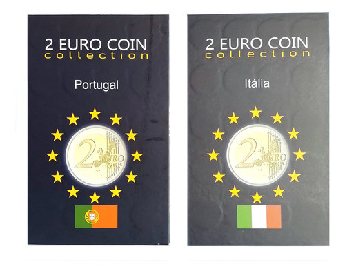 2x Álbuns Pequenos Para Moedas 2 Euro Italia E Portugal 0