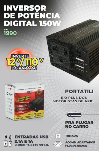 Inversor Potencia Conversor Automotivo 150w 12v 110v Tensão 1