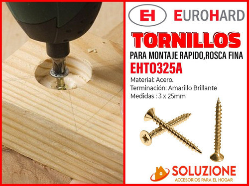 Tornillos 3mm X 25mm X 1000 Unidades Eurohard Amarillo 1