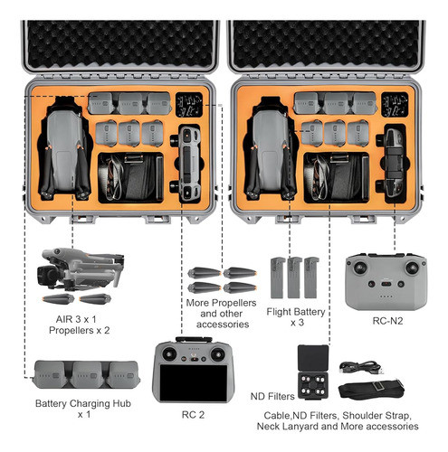 Yeteeth Estuche Rígido Para Dji Air 3, Maletín Impermeable R 1
