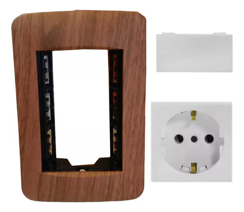 Plaqueta 3 Módulos Reggio Roble Mate + 1 Modulo Toma Shucko 0