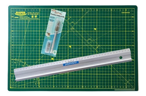 Tabla De Corte A3 45x30 D/faz + Regla 40 Cm + Cutter Bisturi 0