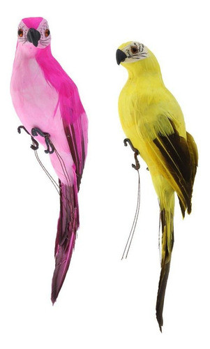 2x Papagaio De Arara Rosa Vermelha E Amarela Ornamento De Pá 0