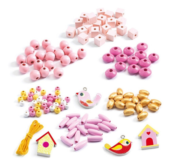 Juego Para Armar Pulseras Perlas De Madera Pájaros Djeco 1