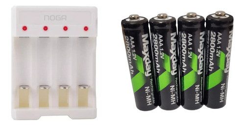 Pilas Recargables Aaa Set X4 Maxday 2800 Mah + Cargador Usb 0