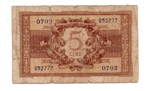 Italia Billete 5 Liras Biglietto Di Stato Año 1944 P#31c 1
