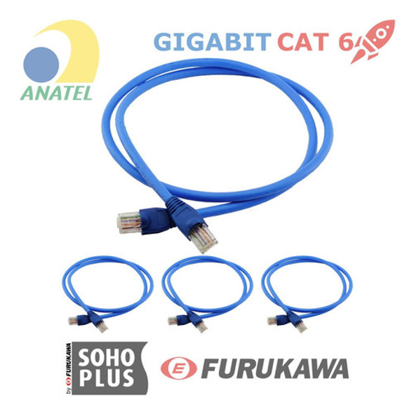 Kit 15 Un Cabo De Rede Rj45 Cat6 Azul 1m Furukawa S. Veloz 1