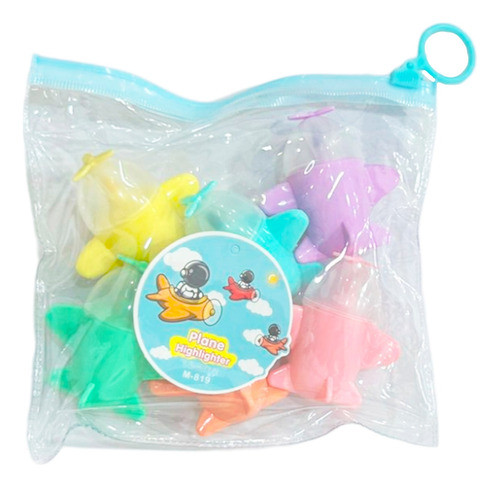 Pack 6 Resaltadores Flúor Estuche Transparente Cierre Ziploc 0