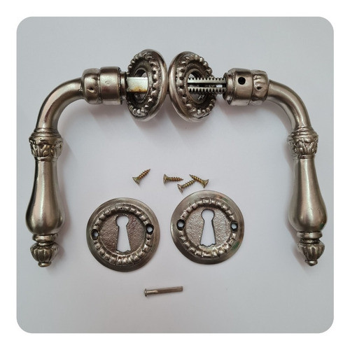 Picaporte Herraje Manija Puerta Estilo Antiguo Plata Mate 1