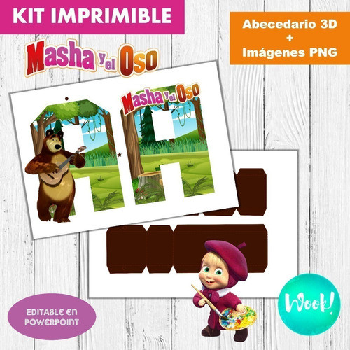 Kit Imprimible Letras 3d Editables Masha Y El Oso 1