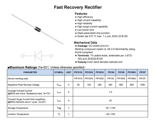 200 Diodos Fr107 Fast Recovery 1a 1000v 500ns 1