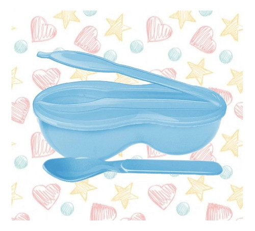 Conjunto Papinha Baby Com Tigela E Colher Azul Bebe 1