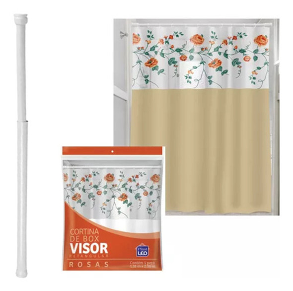 Kit Varão Banheiro 75 A 88cm Com Cortina Box Linda Rosas 0