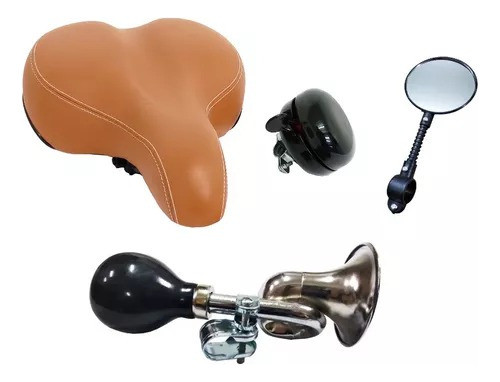 Combo Asiento Con Timbre + Espejo Y Bocina Vintage Bicicleta 0