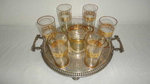 Juego De Vasos Y Hielera Antiguo Tallado Impecable Vealo 0