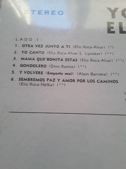 Elio Roca - Yo Canto Gondolero - Lp Vinilo / Kktus 1