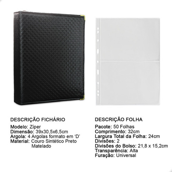 Fichário 50 Fls P/ Cédulas 2 Espaços 32x24 Ziper Matelado Gg 1