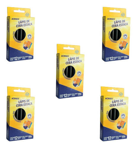 Kit Lápis De Cera Estaca Preto  5 Caixas - Acrilex 0