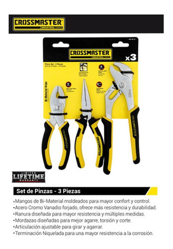 Set Juego 3 Pinzas Pico Loro Universal Punta Crossmaster 1