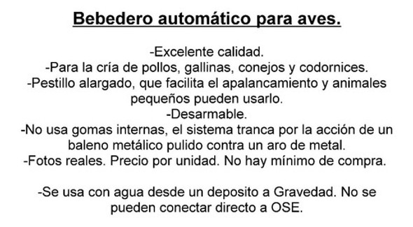 Bebedero Chupete Tete Agua Ave Codorniz Gallinas Pollos Emn 1
