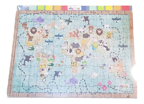 Rompecabezas Mapa Fauna Animales De Mundo 108 Piezas Madera 1