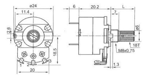 4 Potenciometros (24mm) 500k B500k 10% Lineal Con Llave 1