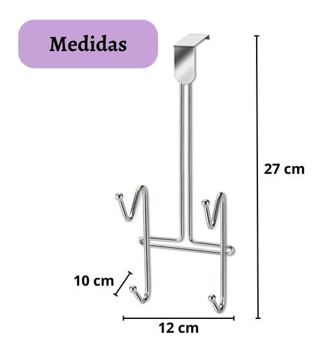 Cabide Suporte Para Porta Organizador 2 Ganchos Cromado 1