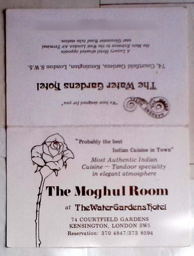 Tarjeta Restaurante The Moghul Room London C.197? 0