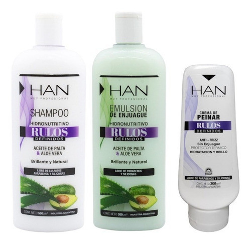 Shampoo+ Acondicionador+ Crema De Peinar Rulos Definidos Han 0