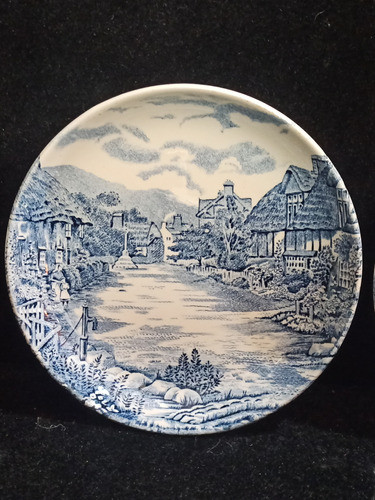 Hermoso Duo De Platitos De Porcelana Inglesa Paisaje Cobalto 1