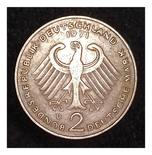 Alemania 2 Marcos 1971 Muy Bueno Km A127 Theodor Heuss 1