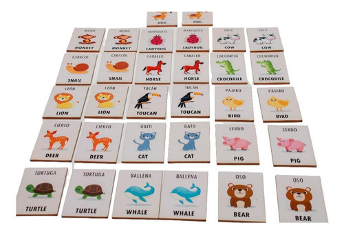 Juego De Memoria Bilingue Animales 32 Fichas Fibrofacil 0