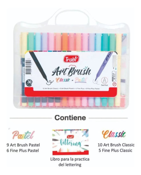 Valija Marcadores Art Brush + Microfibras + Libro Lettering 1