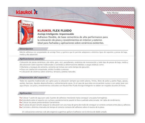 Adhesivo Imperm. Flex Cerámico Sobre Cerámico Klaukol Sika 1