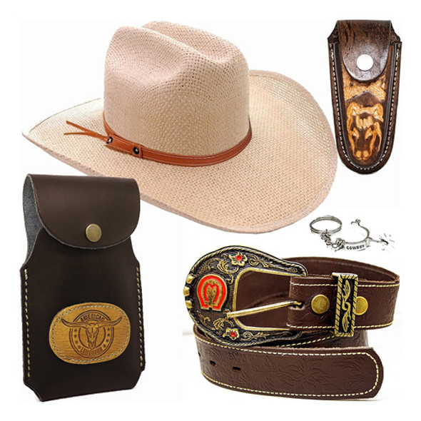 Chapéu Americano Bainha Celular E Canivete Cinto E Chaveiro 0