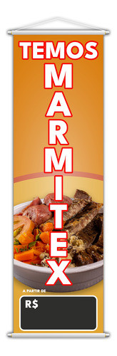 Banner Temos Marmitex Preço Fundo Preto Comida Lona 100x30cm 0