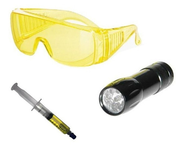 Kit Detector De Fuga Linterna Uv + Gafas + Jeringa Detectora 0