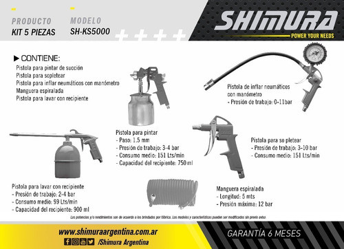 Kit De Accesorios Shimura 5 Piezas Para Compresor Sh-ks5000 1