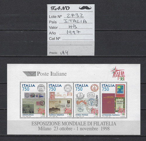 Lote2732 Italia Hb Mint Estampillas Expo Filatelia Año 1998 1