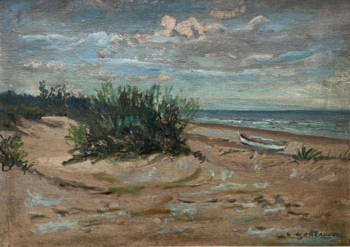 Carmelo De Arzadun - Playa Con Barcaza - Lámina 45x30 Cm. 0
