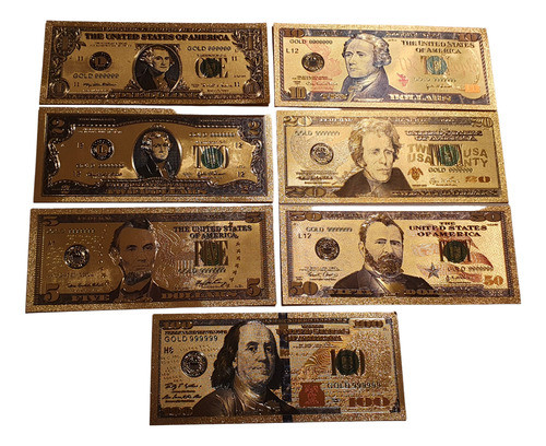 Combo De 7 Billetes Coleccionables Dolar Detalles Color Oro 0